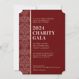 GALA BALL modern elegant event burgundy gold Invitation