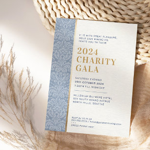 GALA BALL simple elegant damask dark blue gold Invitation