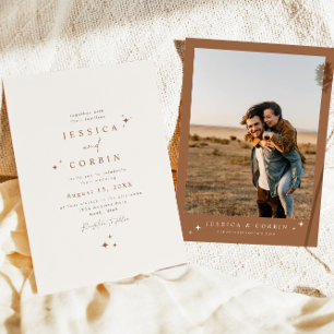 GALA Boho Terracotta Celestial Star Photo Wedding  Invitation