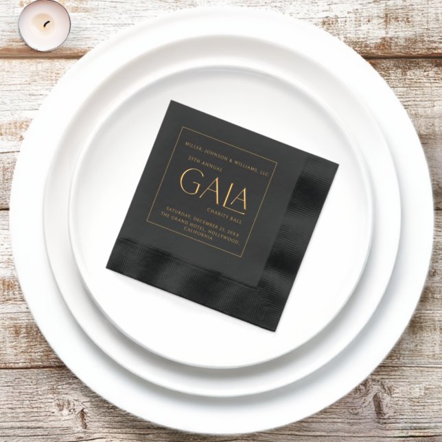 Gala Charity Ball Annual Fundraiser Black Gold Foil Napkins (Inisitu)