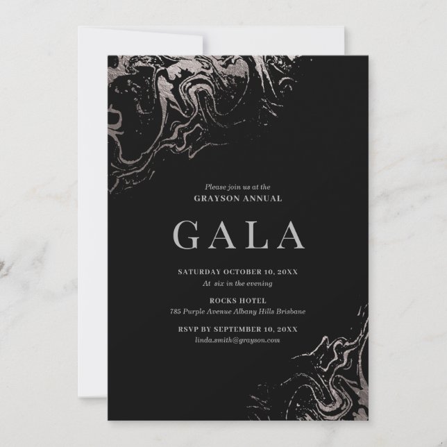 Gala Elegant Silver Marbling Invitation (Front)