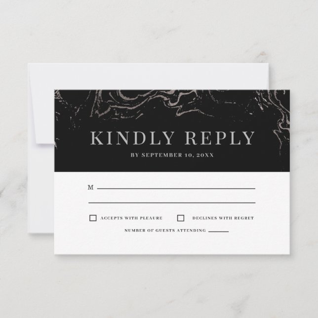 Gala Elegant Silver Marbling RSVP Card (Front)