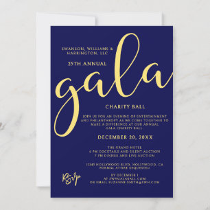 Gala Event Charity Fundraiser Elegant Blue Gold Invitation