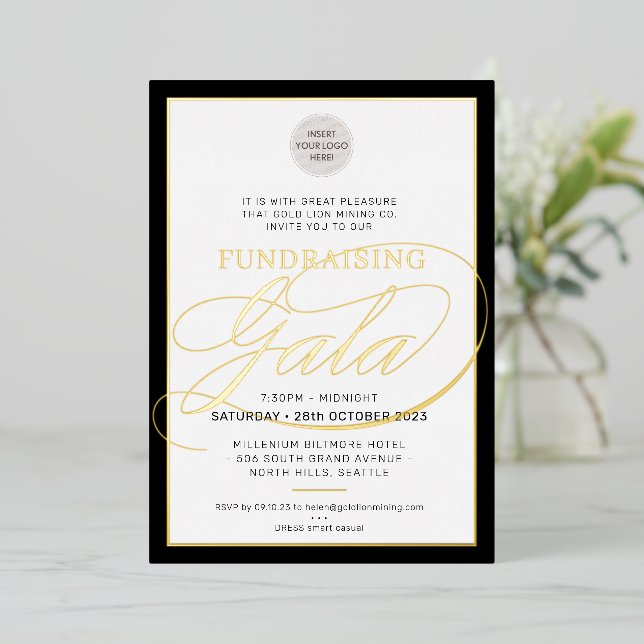 GALA FUNDRAISER modern logo calligraphy black gold (Standing Front)