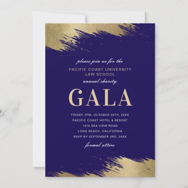 Gala Invitation Blue Gold Formal Event (Front)