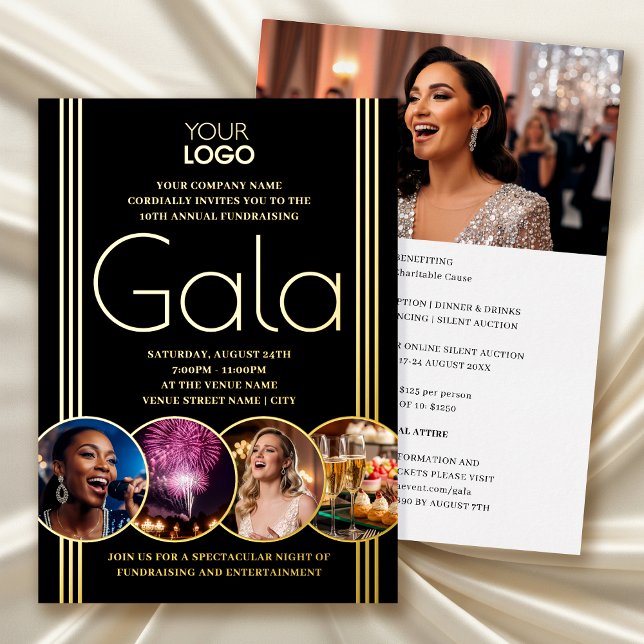 Gala Invitation Photo Corporate Logo Black Gold (Creator Uploaded)