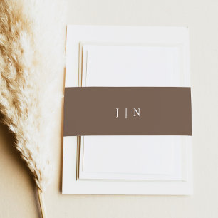 GALA Minimalist Bohemian Earth Brown Monogram Invitation Belly Band