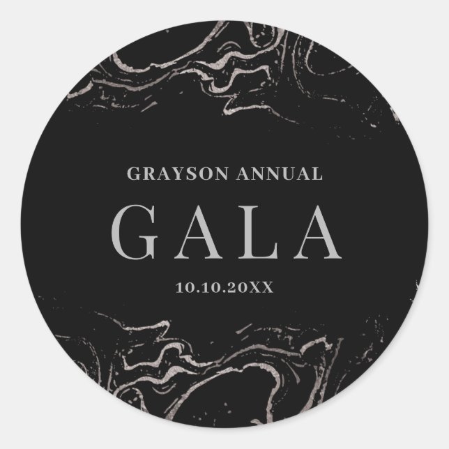 Gala Silver Marble Classic Round Sticker (Front)