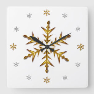 “Gala Snow”: Gold & Silver #'s, White Square Clock