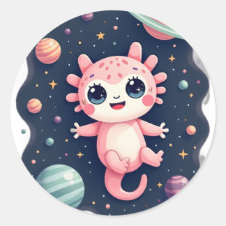 Galactic Axolotl Cosmic Space Kawaii - Cute Space Classic Round Sticker