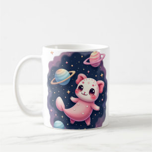 Galactic Axolotl Space Cat Kawaii Sticker Cute Cos Coffee Mug