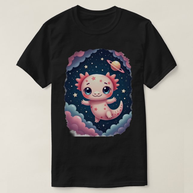Galactic Axolotl Space Cat Lover T-Shirt (Design Front)