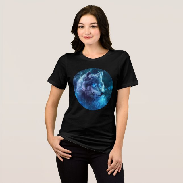 Galactic Blue-Eyed Wolf Art Print Tri-Blend Shirt (Front Full)