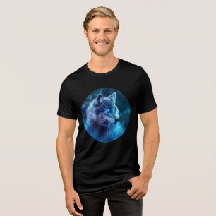 Galactic Blue-Eyed Wolf Art Print Tri-Blend Shirt