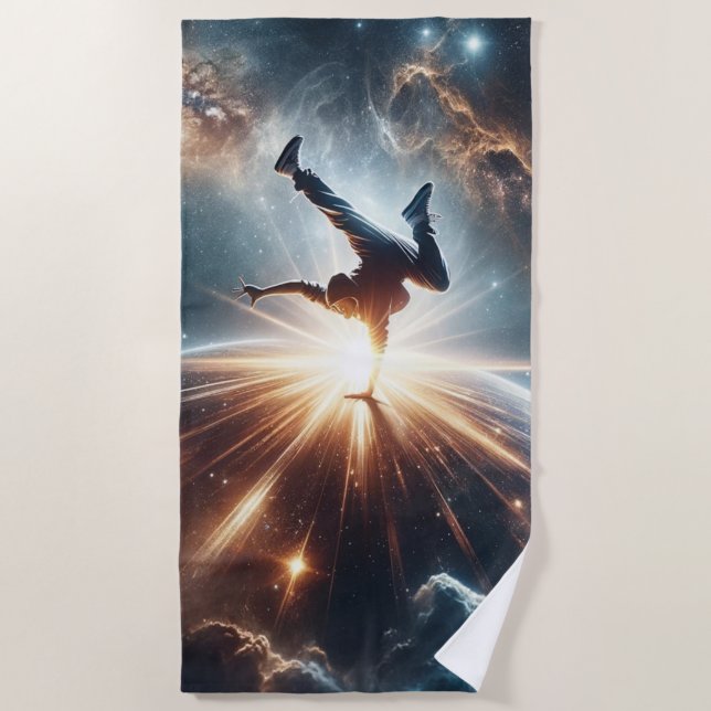 Galactic Breakdance Explosion in Deep Space Beach Towel (Front)