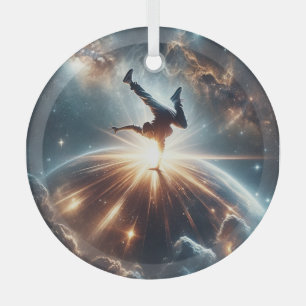 Galactic Breakdance Explosion in Deep Space Glass Tree Decoration