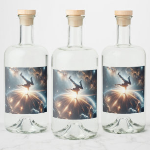 Galactic Breakdance Explosion in Deep Space Liquor Bottle Label