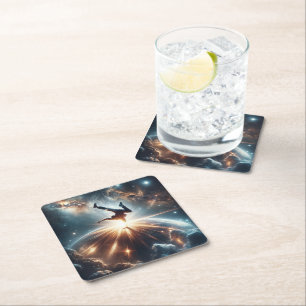 Galactic Breakdance Explosion in Deep Space Square Paper Coaster