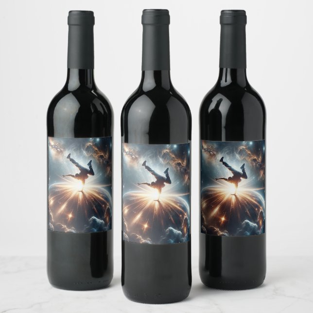 Galactic Breakdance Explosion in Deep Space Wine Label (Bottles)