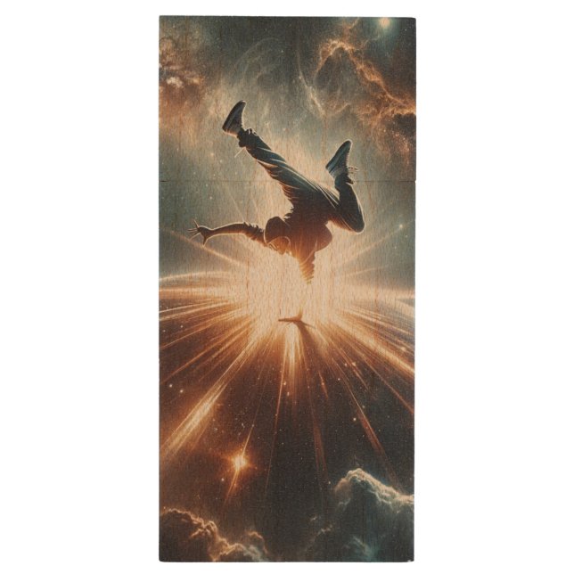 Galactic Breakdance Explosion in Deep Space Wood USB Flash Drive (Back (Vertical))
