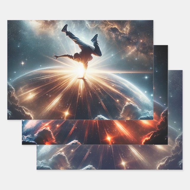 Galactic Breakdance Explosion in Deep Space Wrapping Paper Sheet (Set)