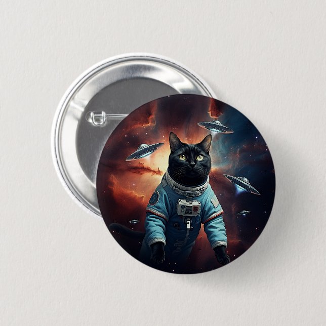 Galactic Cat Astronaut 6 Cm Round Badge (Front & Back)