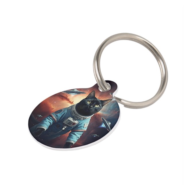 Galactic Cat Astronaut Pet Tag (Side)