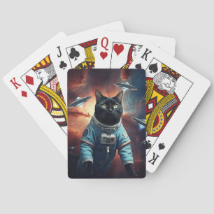Galactic Cat Astronaut Playing Cards