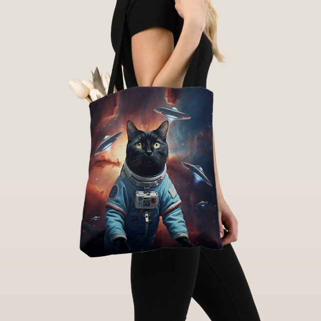 Galactic Cat Astronaut Tote Bag (Close Up)
