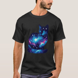 Galactic Cat Silhouette Galaxy Kitten Starry Night T-Shirt