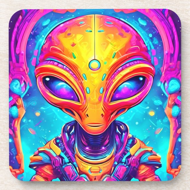 Galactic Cyborg Alien with Neon Glow Coaster (Front)