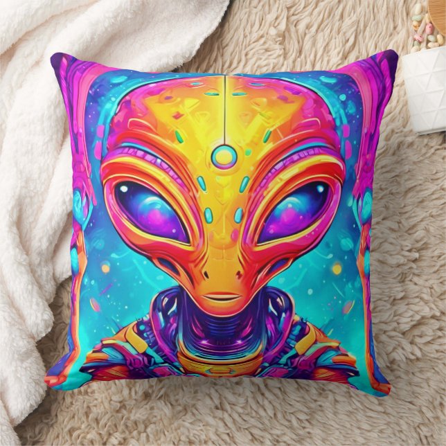 Galactic Cyborg Alien with Neon Glow Cushion (Blanket)
