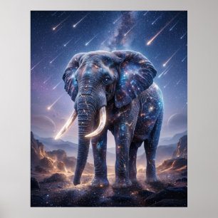 Galactic Elephant Starfall Sky Poster