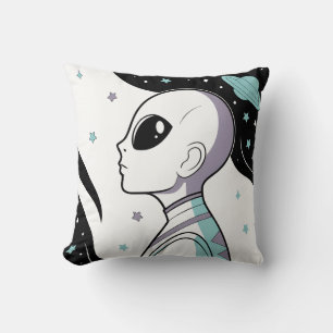 Galactic Gaze: Alien in Cosmic Space Cushion