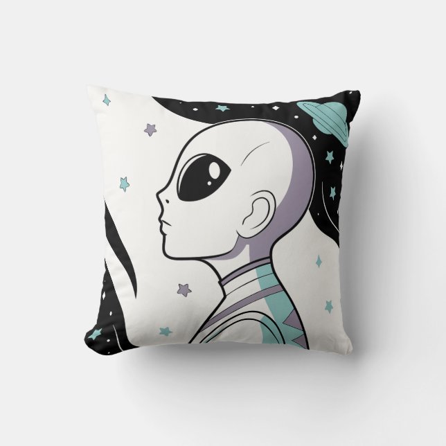 Galactic Gaze: Alien in Cosmic Space Cushion (Front)