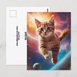 Galactic Ginger Taby in a Cosmic Space Adventure Postcard