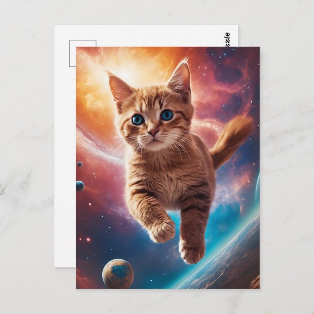 Galactic Ginger Taby in a Cosmic Space Adventure Postcard (Front/Back)