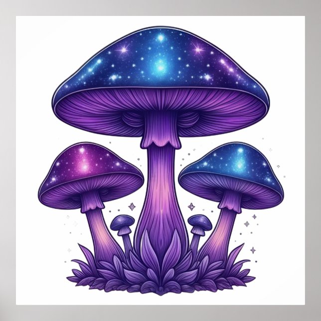 Galactic Glow Mushrooms Poster (Front)