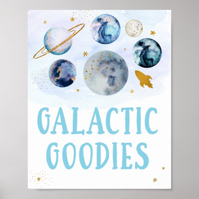 Galactic Goodies Galaxy Blue Gold Space Birthday Poster (Front)
