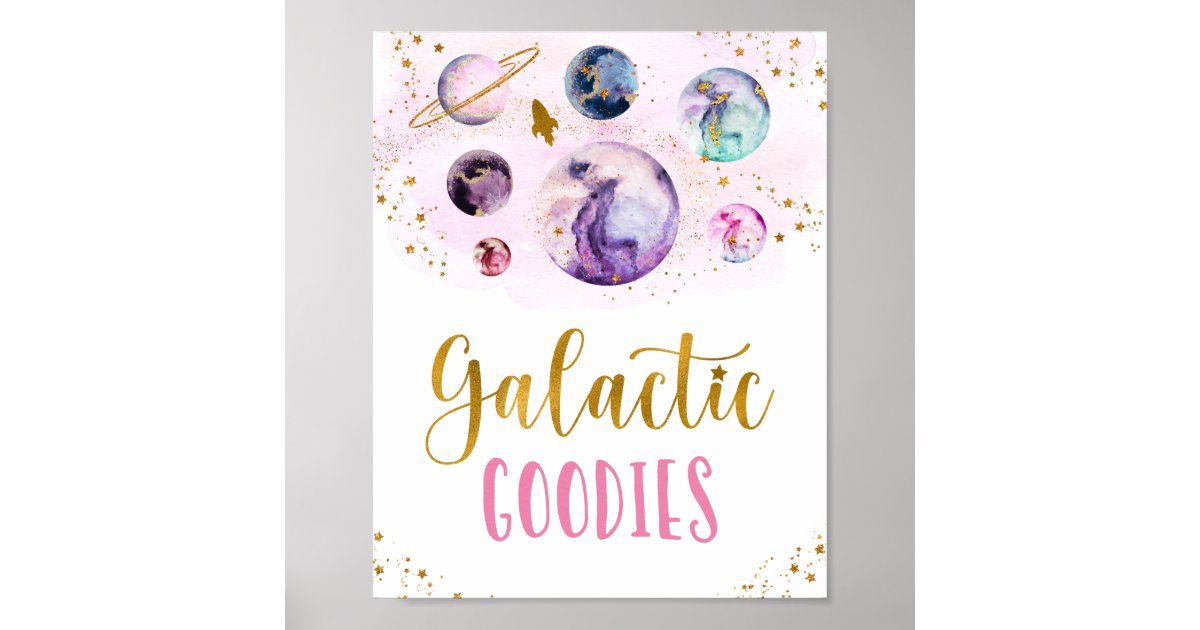Galactic Goodies Galaxy Pink Gold Space Birthday Poster | Zazzle