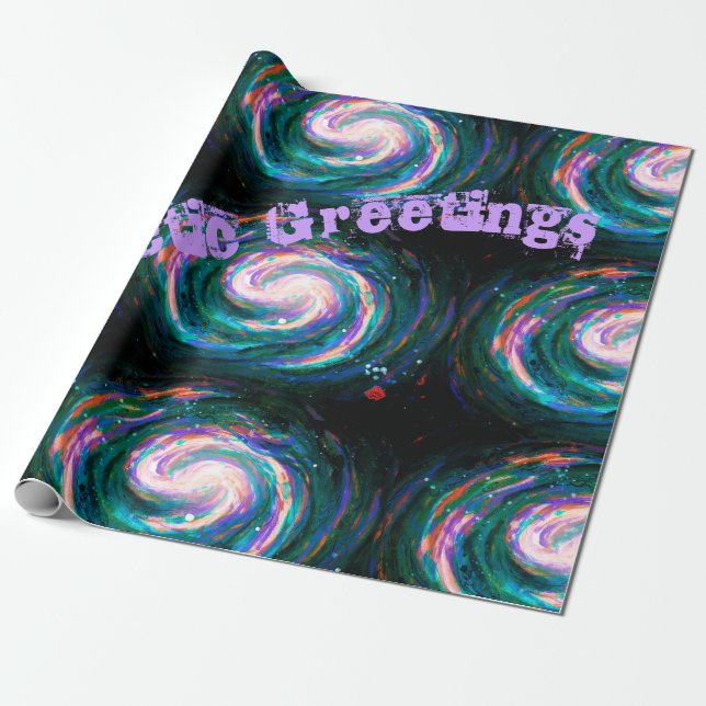 Galactic Greetings in Space Wrapping Paper (Unrolled)