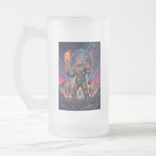 Galactic Grill Master Retro Sci-Fi Comic Art Frosted Glass Beer Mug