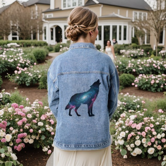 Galactic Howling Wolf Silhouette Denim Jacket (Wedding Back)