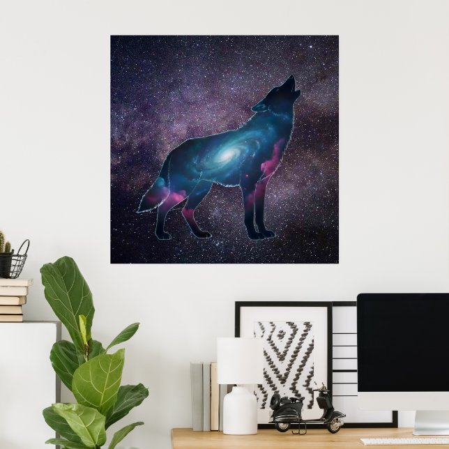 Galactic Howling Wolf Silhouette Poster (Home Office)