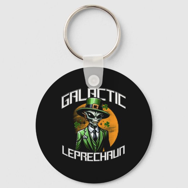 Galactic Leprechaun Saint Patricks Day Alien Adven Key Ring (Front)