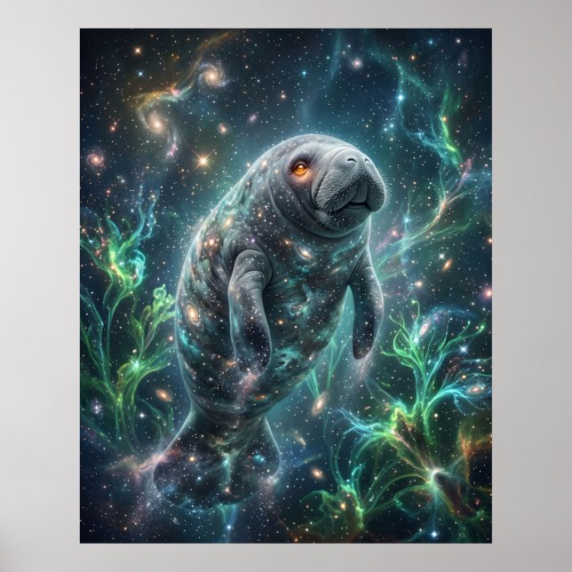 Galactic Manatee Celestial Estuary Art Poster (Front)