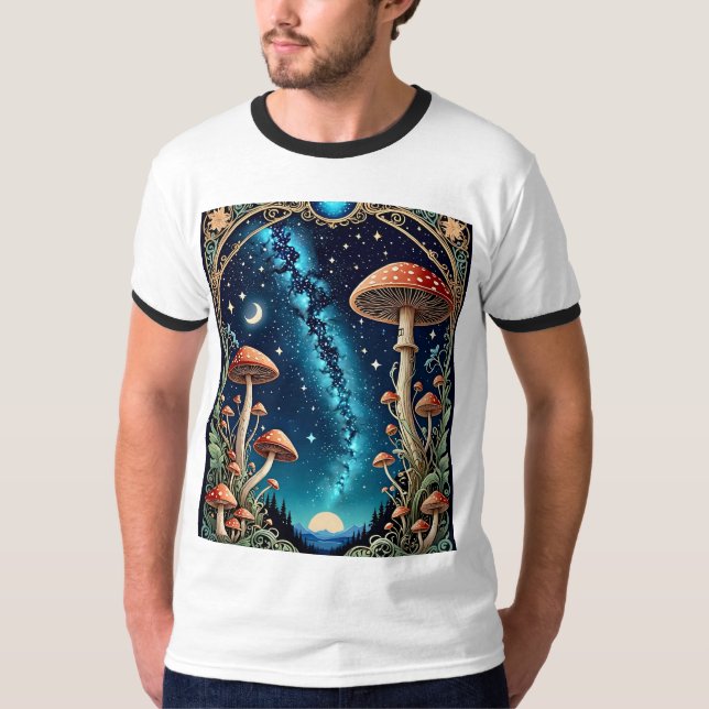 Galactic Mushroom Forest Fantasy T-Shirt (Front)