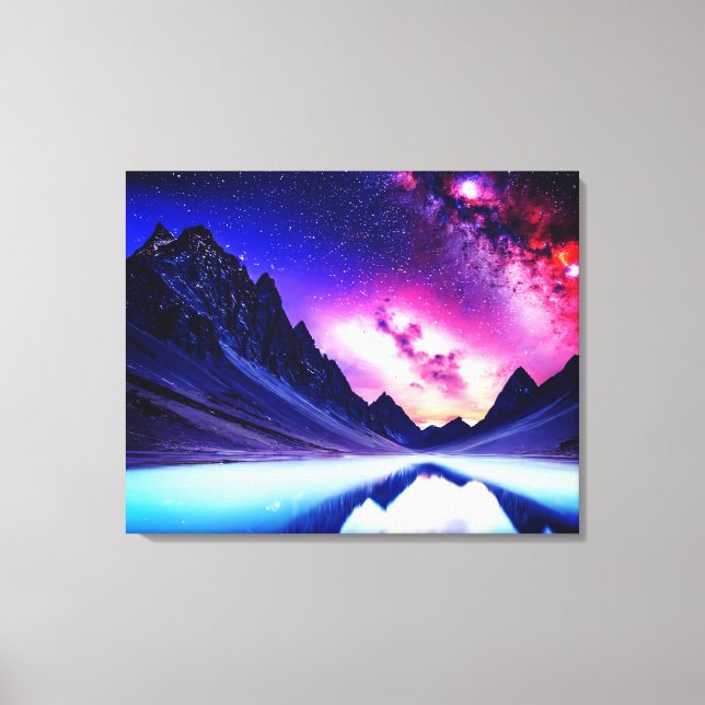 Galactic night distant planet landscape canvas print (Front)