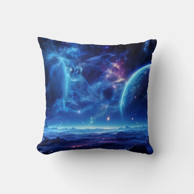 Galactic Oasis: Blue Nebula Stellar Landscape  Cushion (Front)
