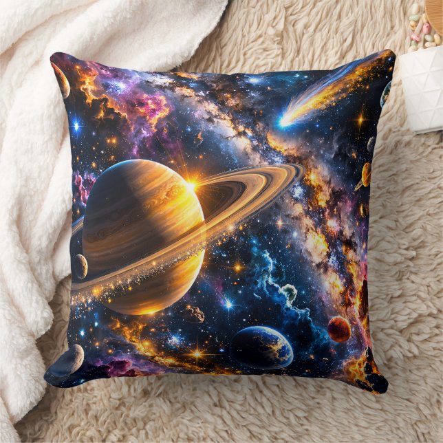 Galactic Odyssey deep space nebula and Saturn look Cushion (Blanket)